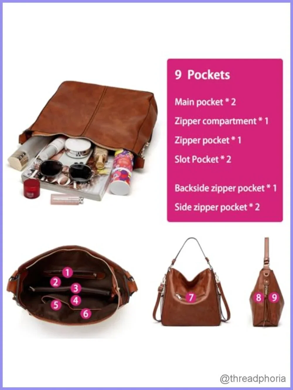 Soft Vegan Leather Hobo Tote Purse & Wallet Set with Crossbody Strap